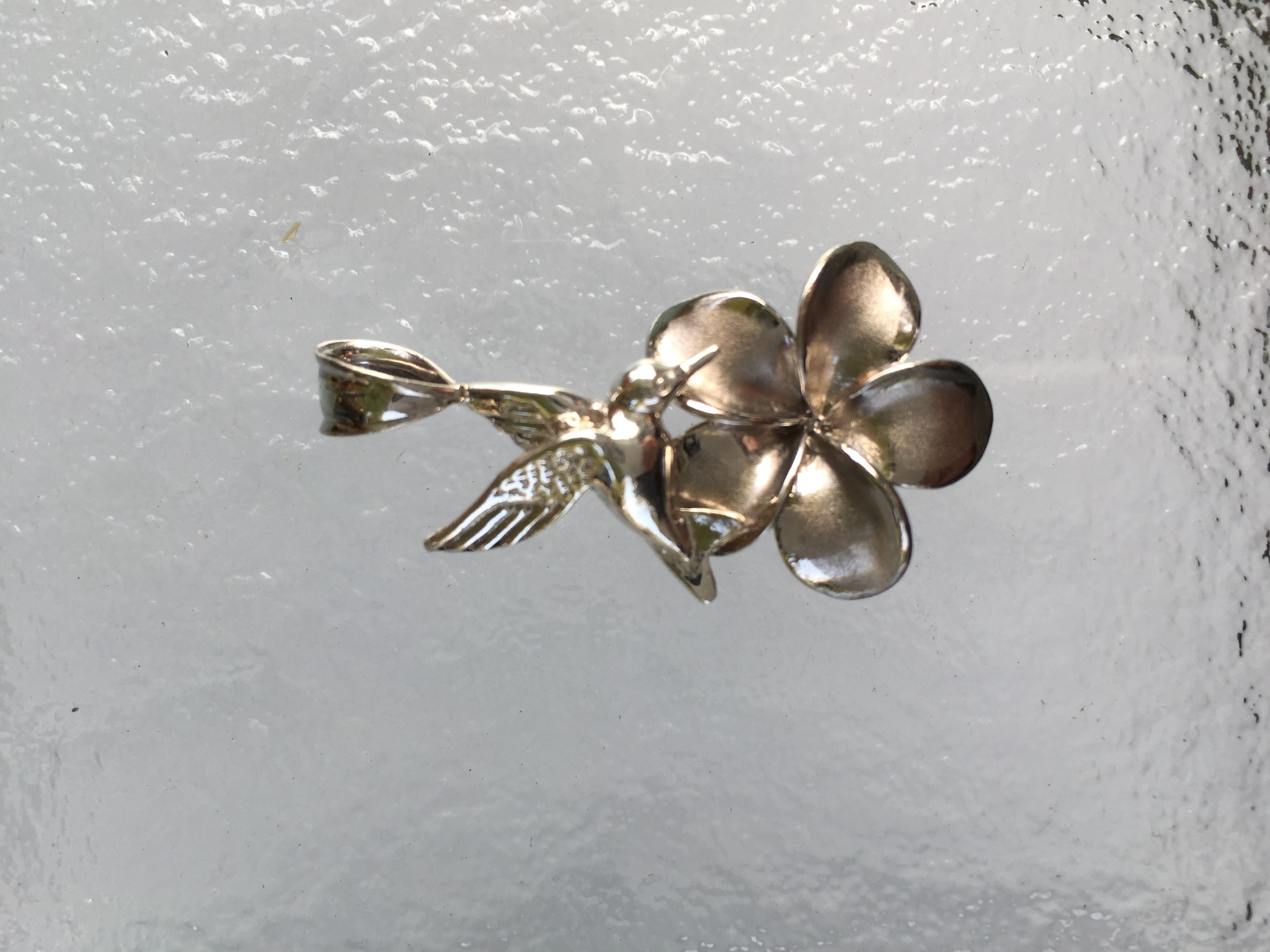 Sterling Silver Hawaiian plumaria flower and hummingbird necklace pendant