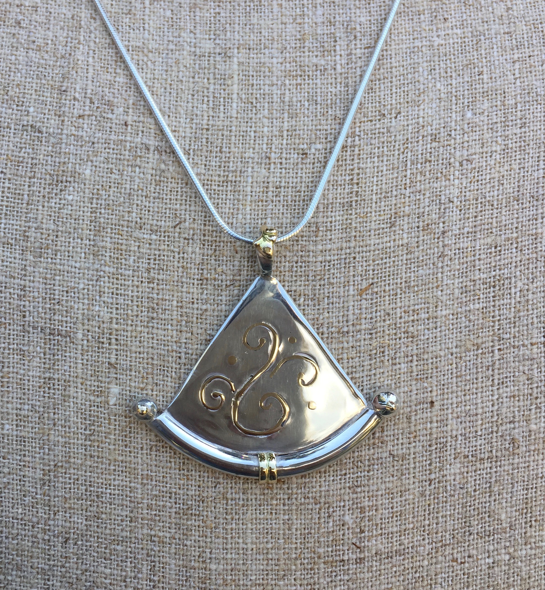 gold inlay and sterling silver triangle necklace